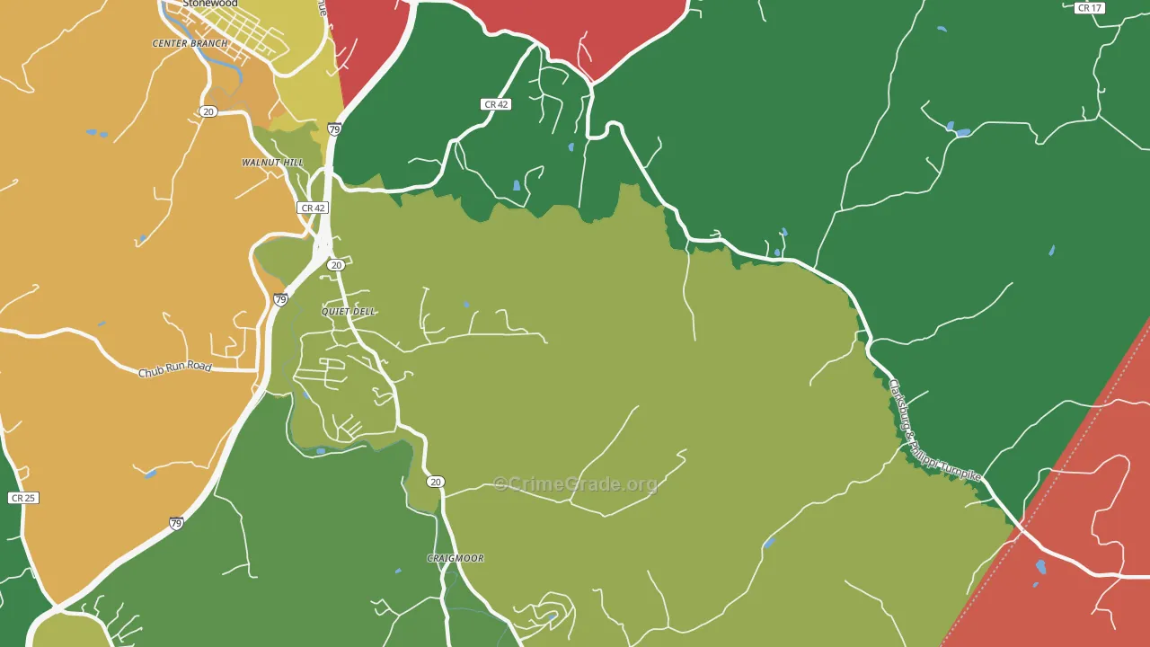 Quiet Dell, WV Map of Theft Rates