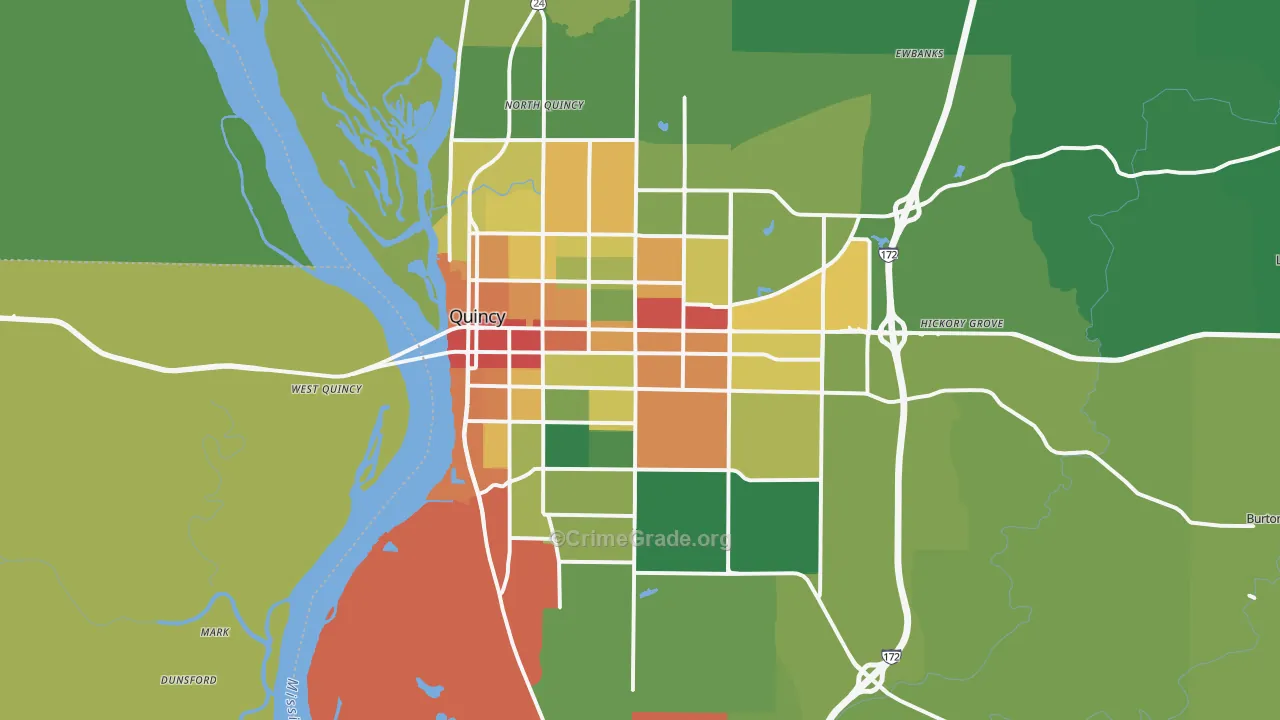 Quincy, IL Map of Theft Rates