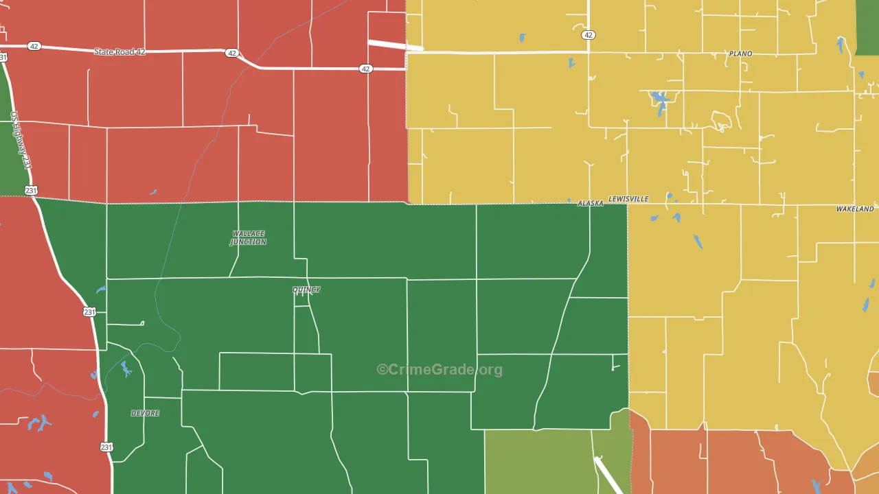 Quincy, IN Map of Theft Rates