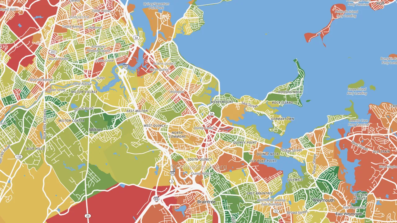 Quincy, MA Map of Theft Rates