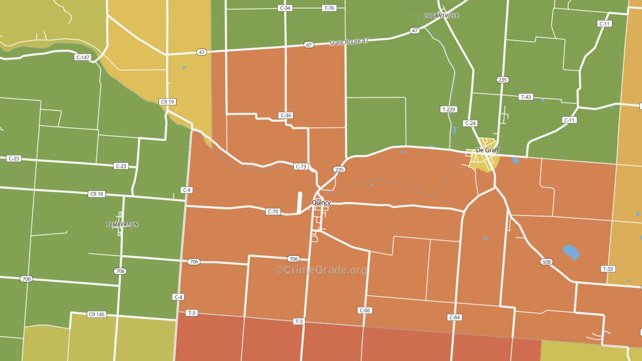 Quincy, OH Map of Theft Rates