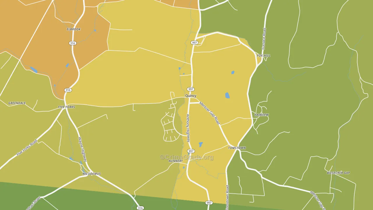 Quincy, PA Map of Theft Rates
