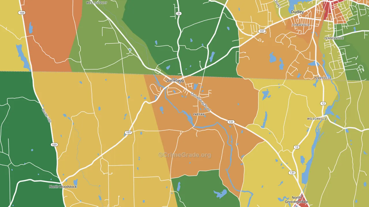 Quinebaug, CT Map of Theft Rates