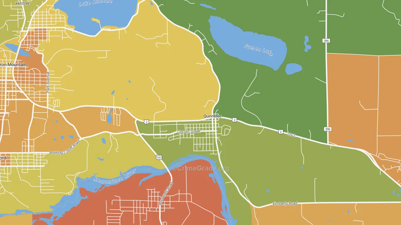 Quinnesec, MI Map of Theft Rates