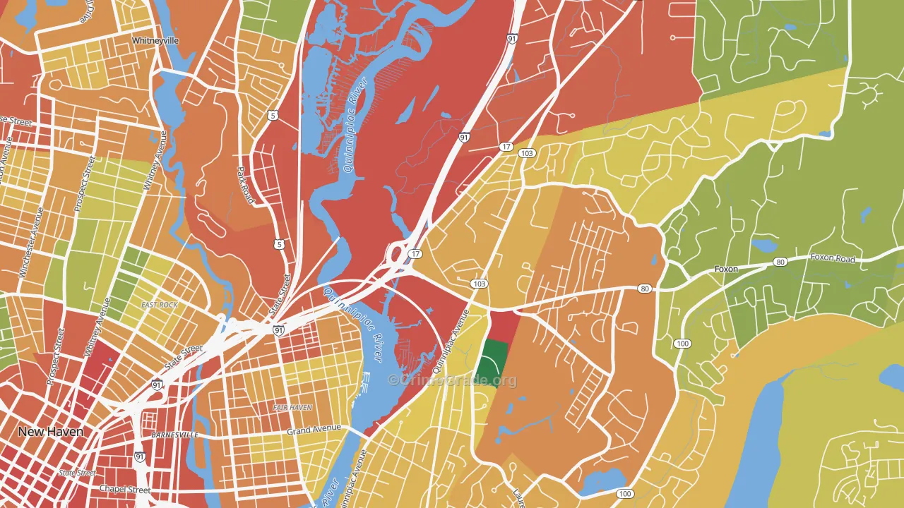 Quinnipiac Meadows, New Haven, CT Map of Theft Rates