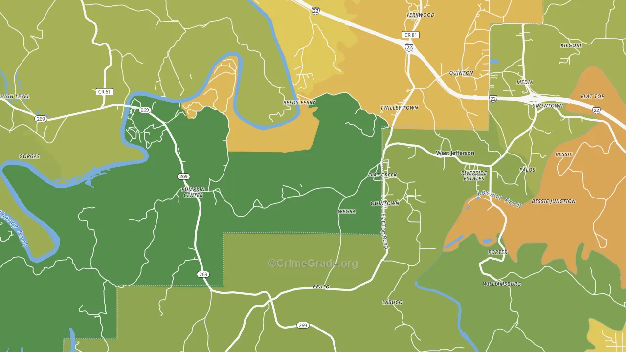Quinton, AL Map of Theft Rates