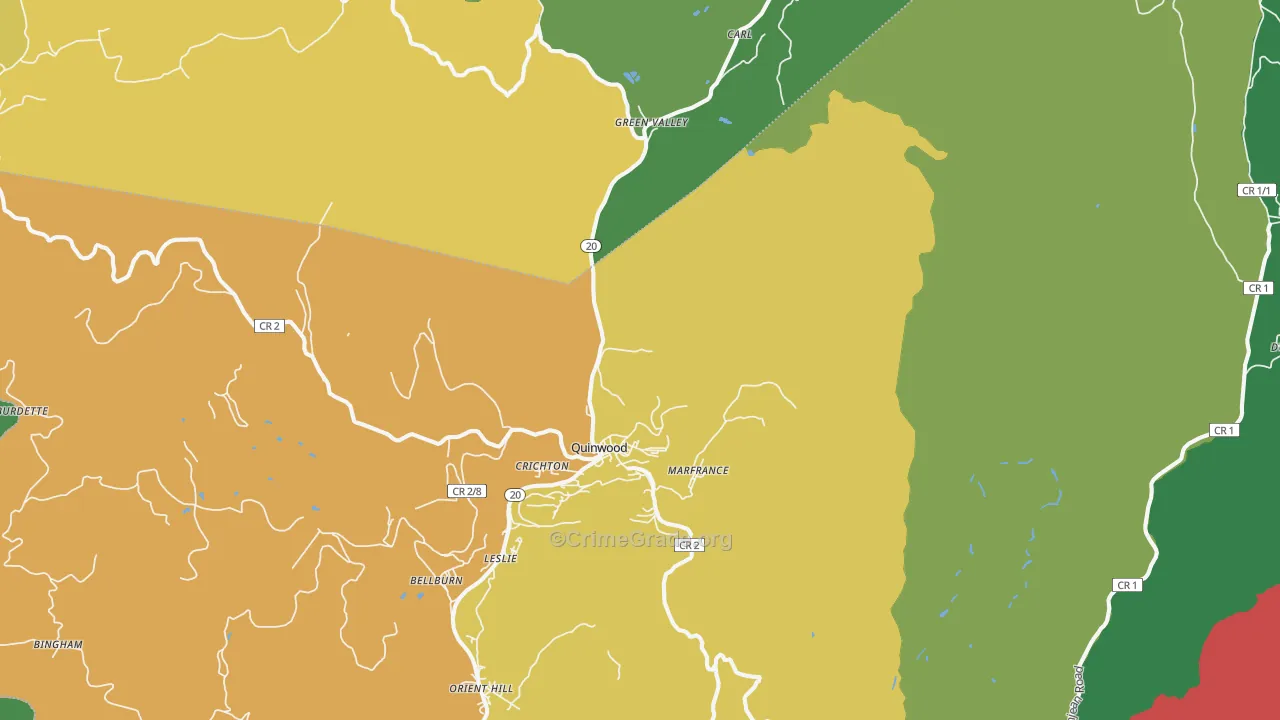 Quinwood, WV Map of Theft Rates