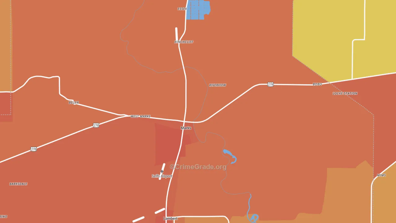 Quitman County, MS Map of Theft Rates