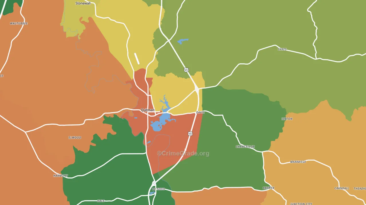 Quitman, MS Map of Theft Rates
