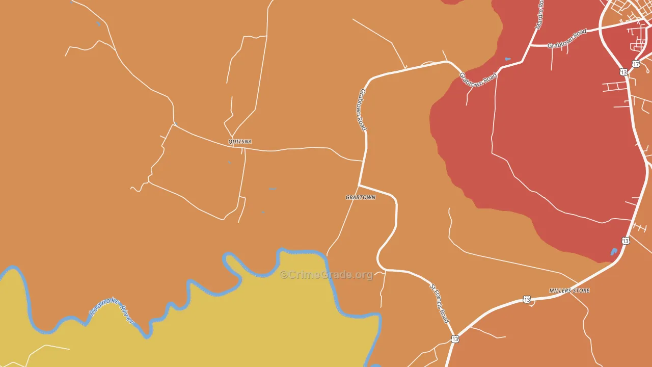 Quitsna, NC Map of Theft Rates