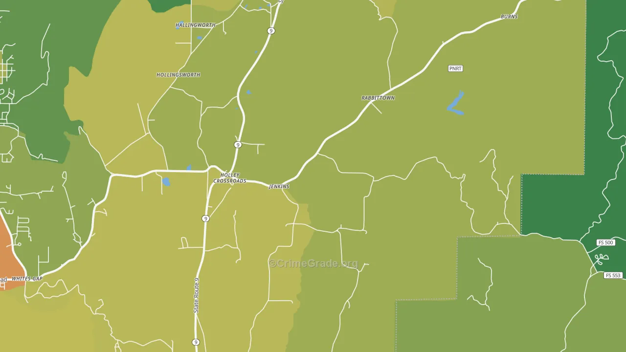 Rabbittown, AL Map of Theft Rates