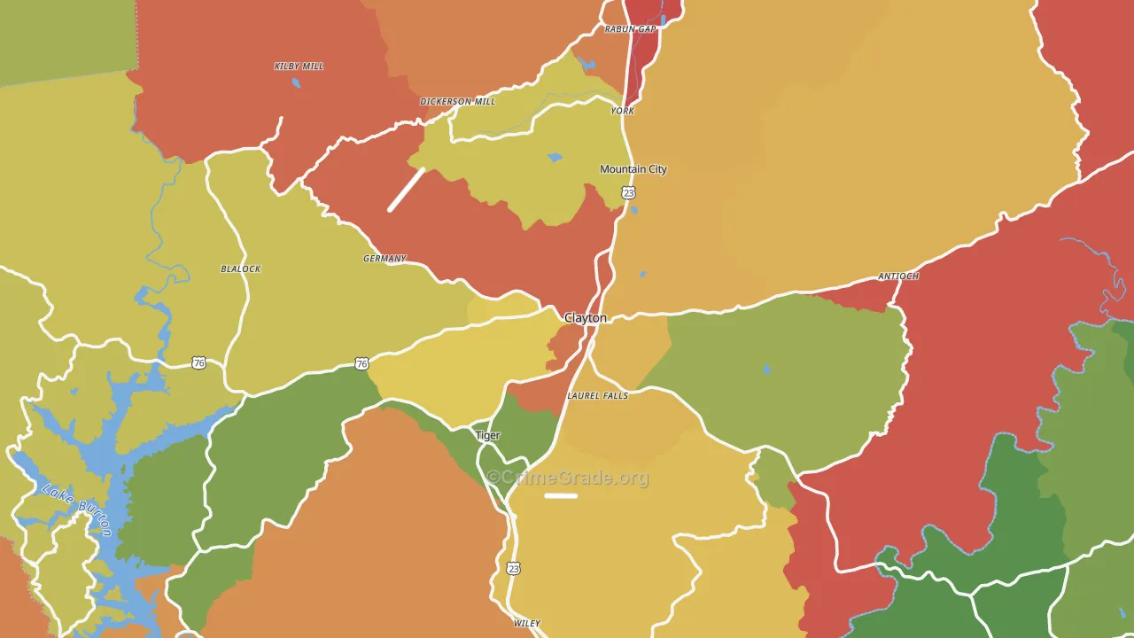 Rabun County, GA Map of Theft Rates