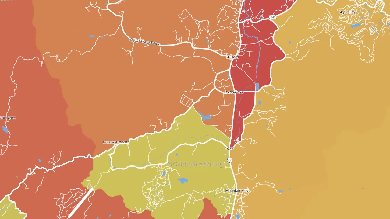 Rabun Gap, GA Map of Theft Rates
