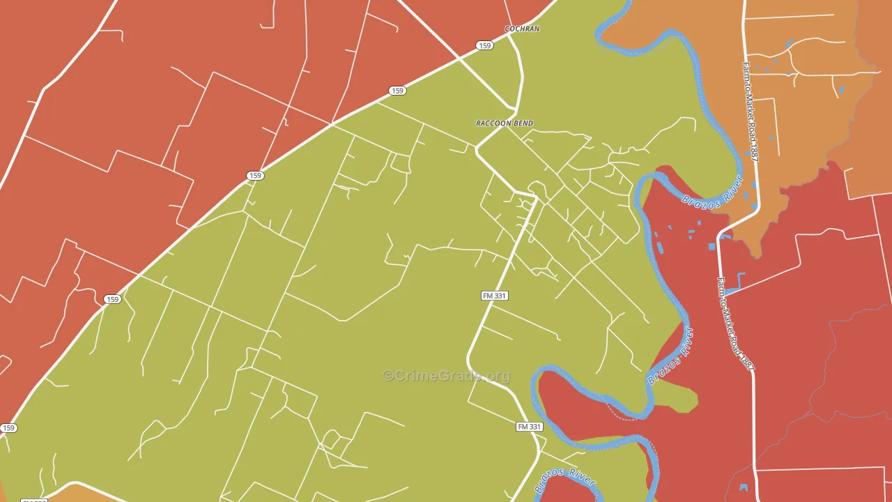 Raccoon Bend, TX Map of Theft Rates