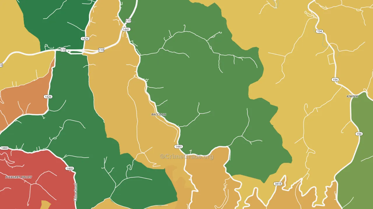 Raccoon, KY Map of Theft Rates
