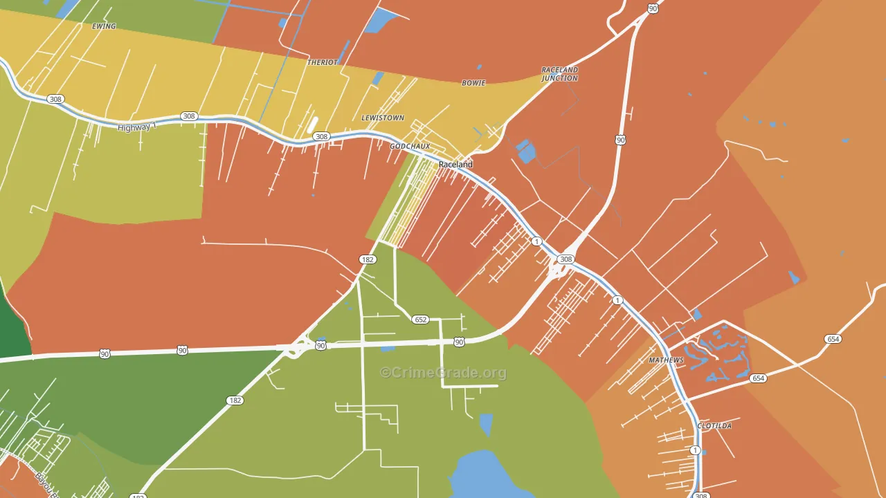 Raceland, LA Map of Theft Rates