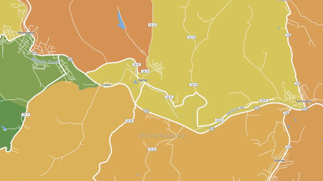 Rachel, WV Map of Theft Rates