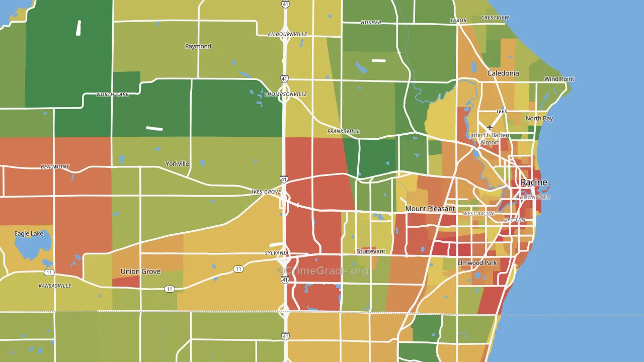 Racine County, WI Map of Theft Rates