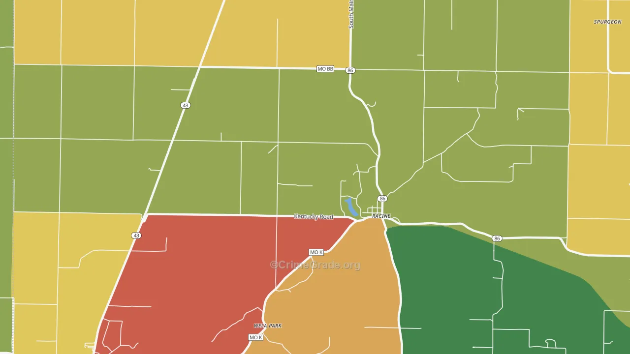 Racine, MO Map of Theft Rates