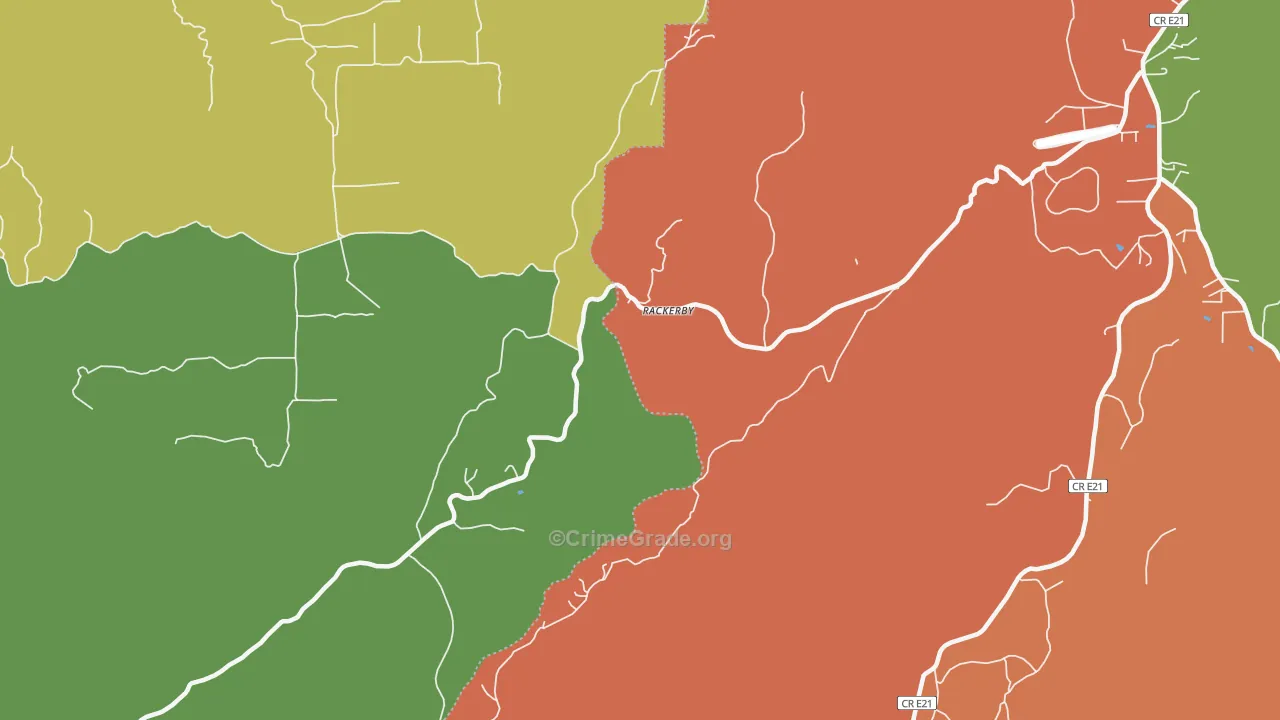 Rackerby, CA Map of Theft Rates