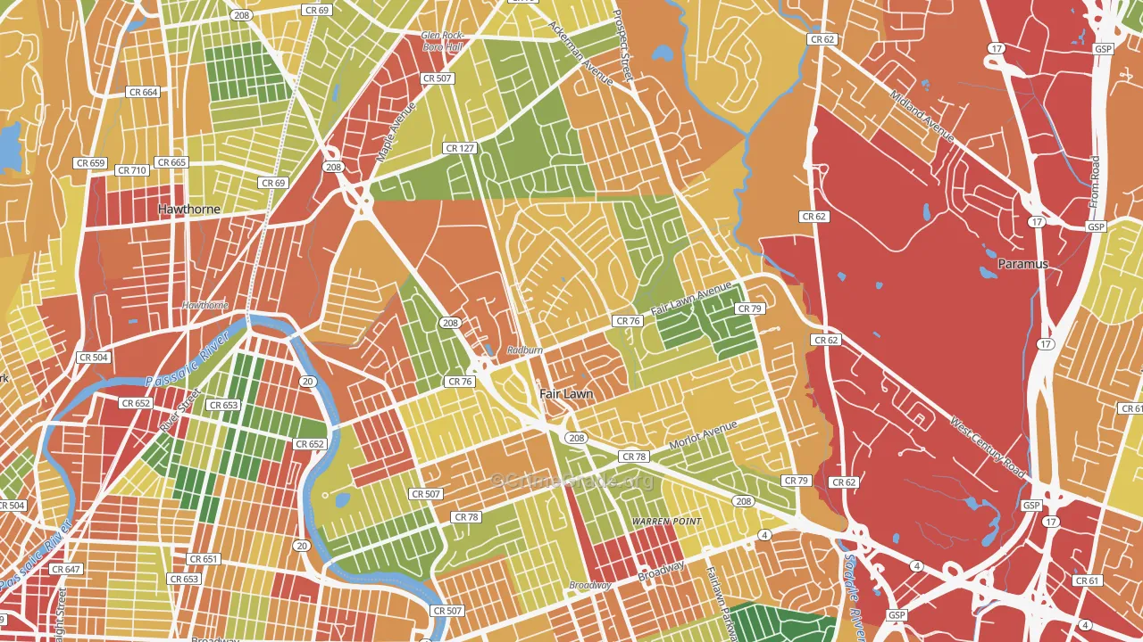 Radburn, Fair Lawn, NJ Map of Theft Rates