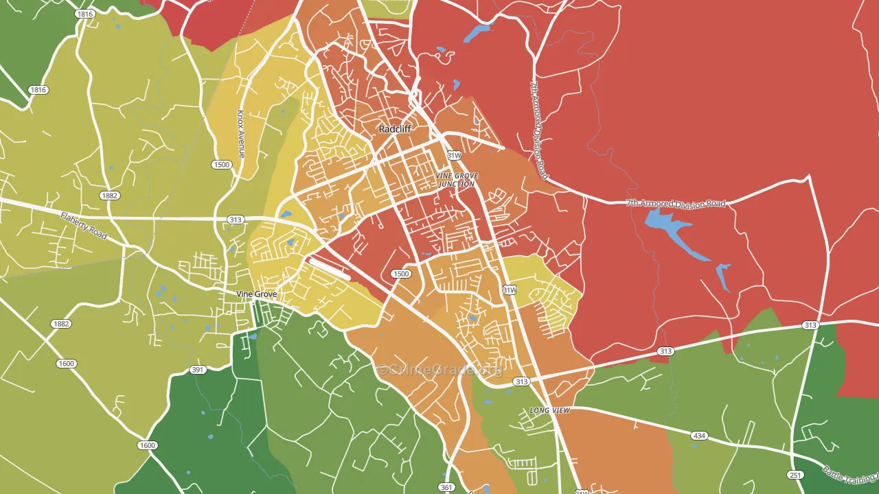 Radcliff, KY Map of Theft Rates