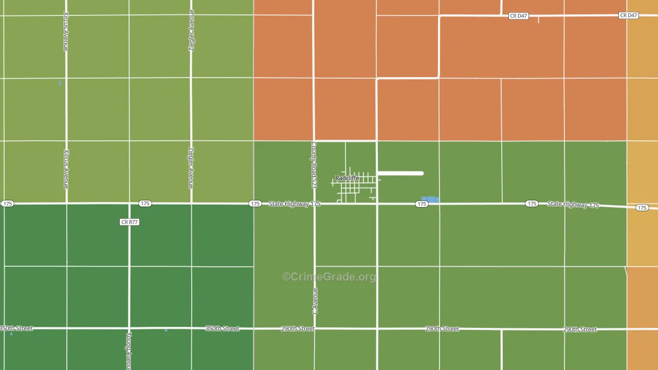 Radcliffe, IA Map of Theft Rates