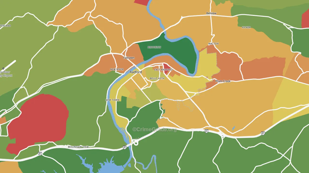 Radford, VA Map of Theft Rates