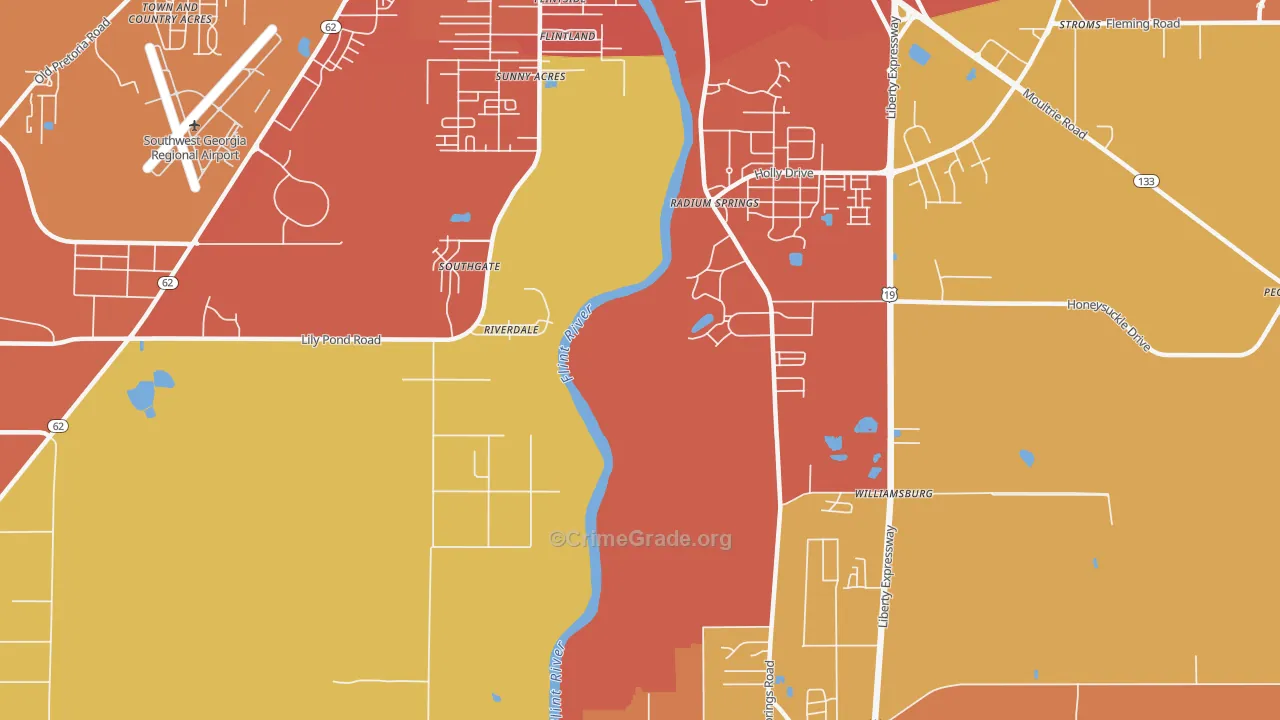 Radium Springs, GA Map of Theft Rates