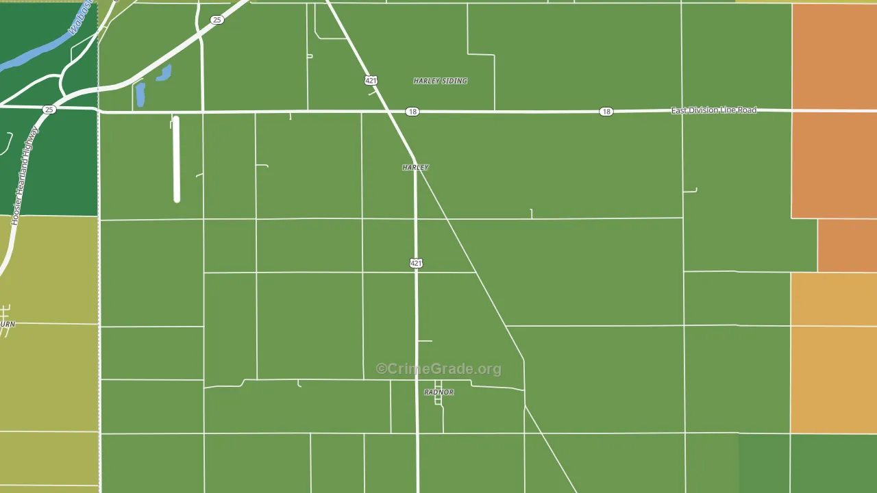 Radnor, IN Map of Theft Rates