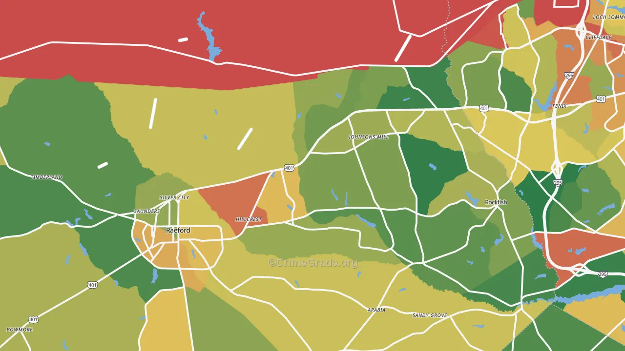 Raeford, NC Map of Theft Rates
