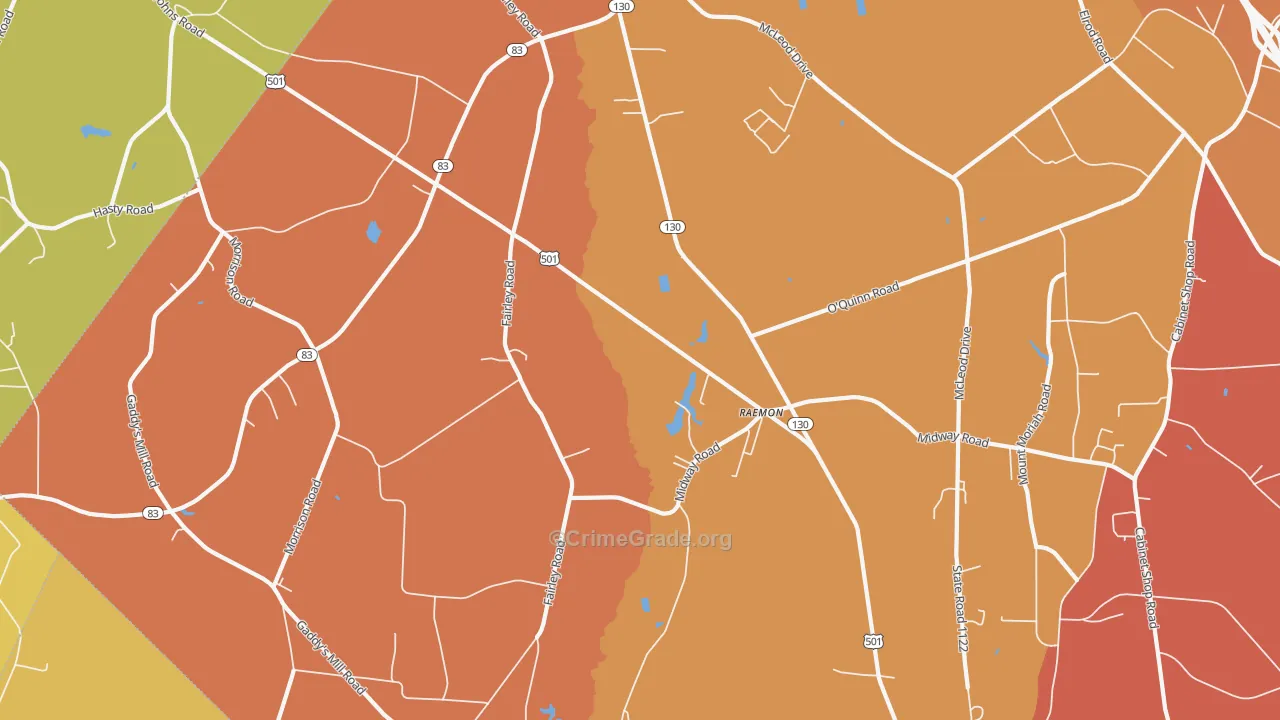 Raemon, NC Map of Theft Rates