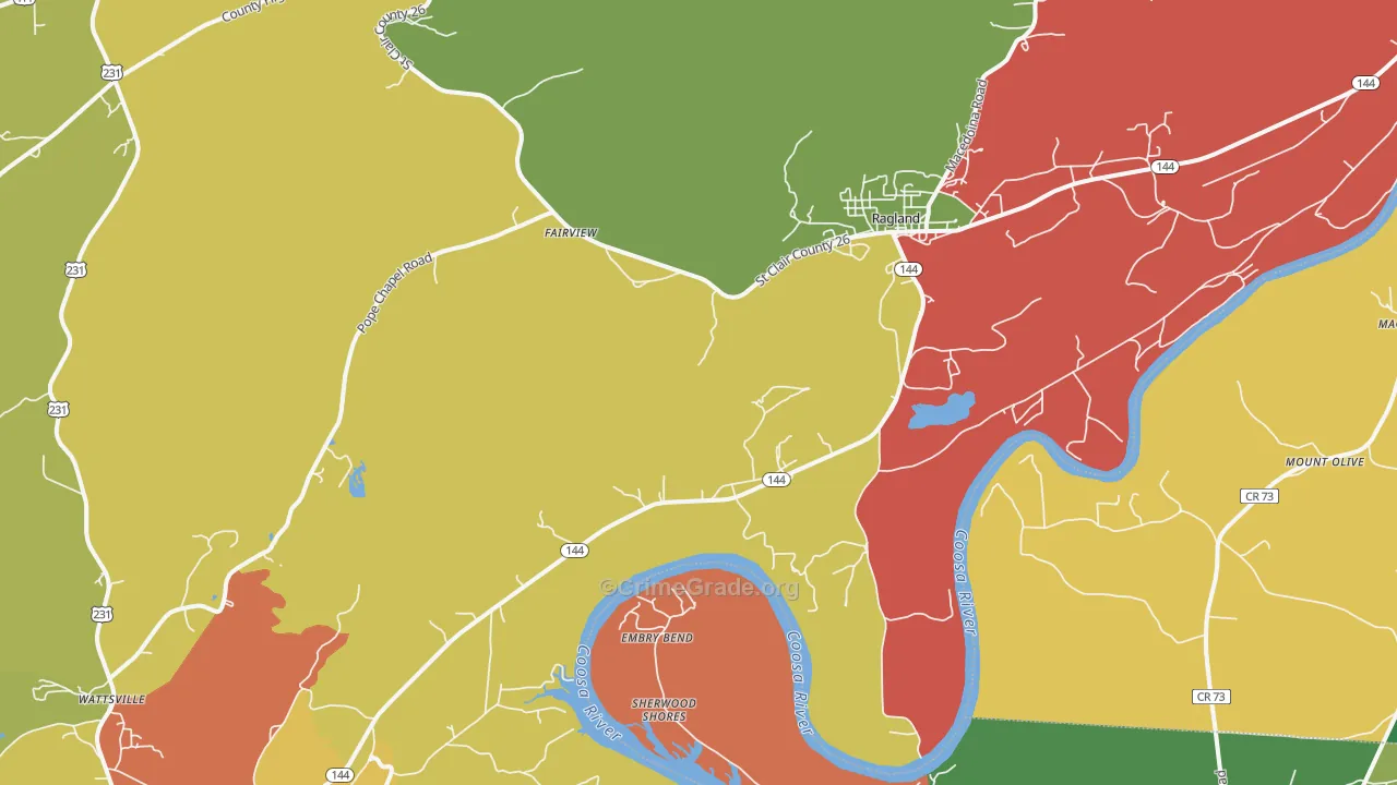 Ragland, AL Map of Theft Rates