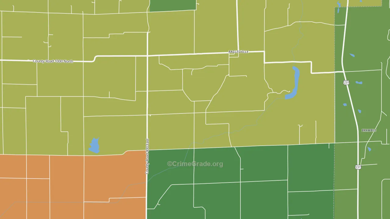 Raglesville, IN Map of Theft Rates