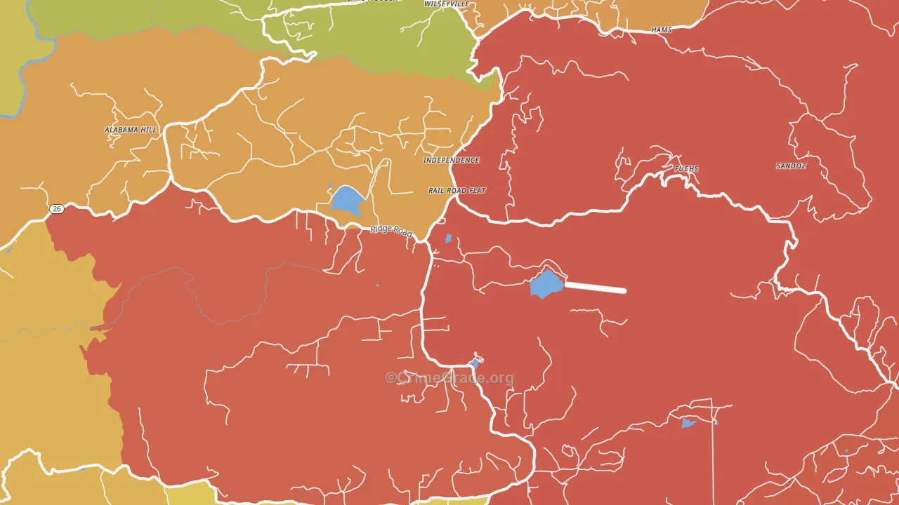 Rail Road Flat, CA Map of Theft Rates
