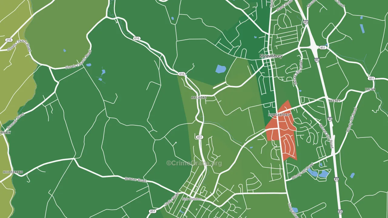 Railroad, PA Map of Theft Rates