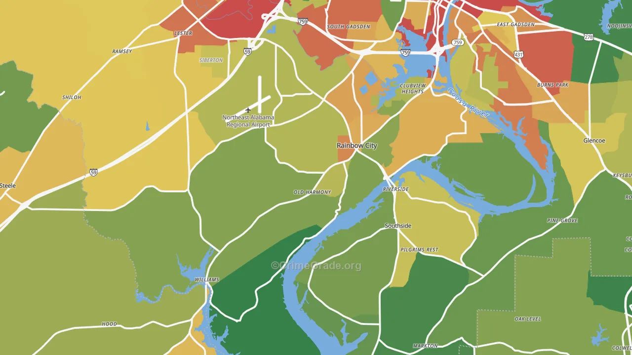 Rainbow City, AL Map of Theft Rates