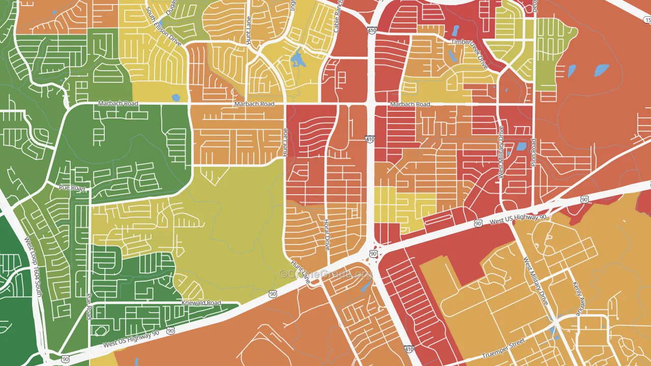 Rainbow Hills, San Antonio, TX Map of Theft Rates