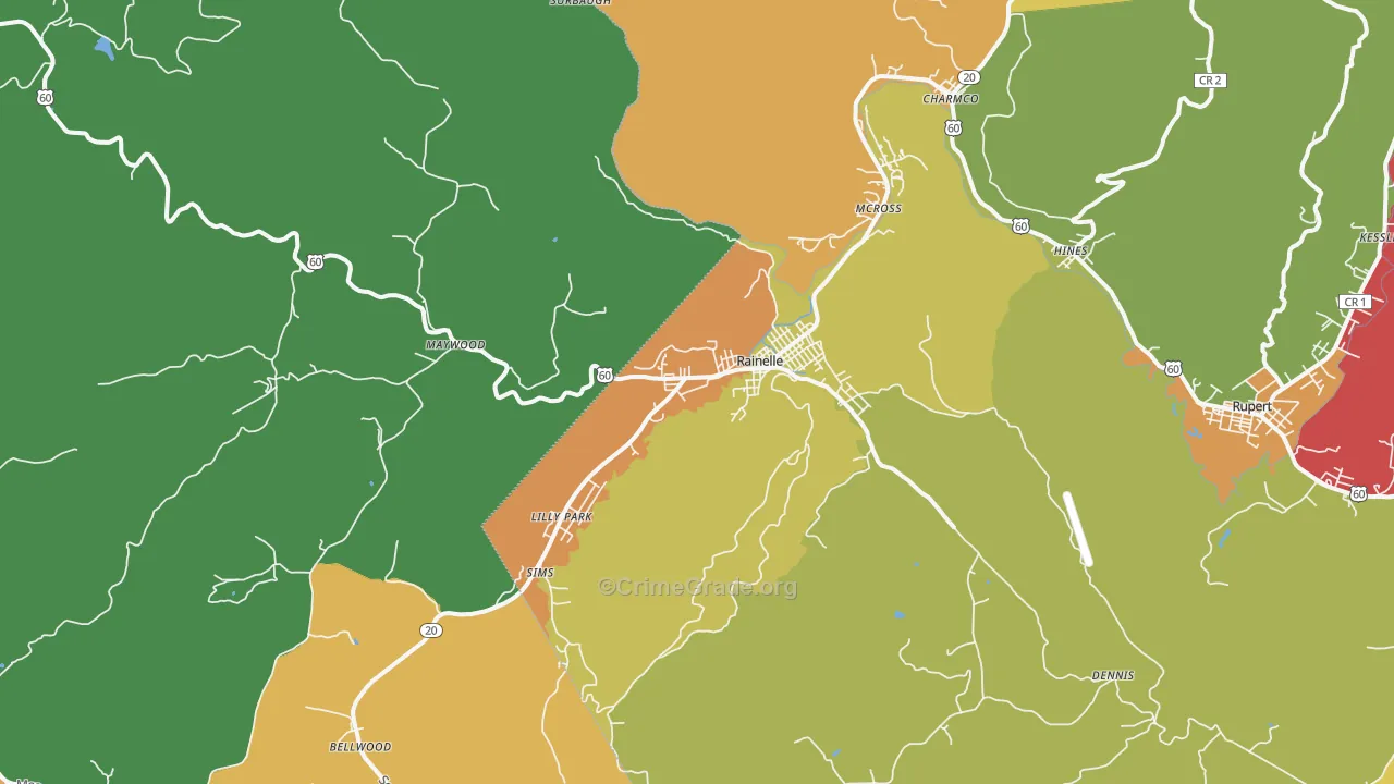 Rainelle, WV Map of Theft Rates