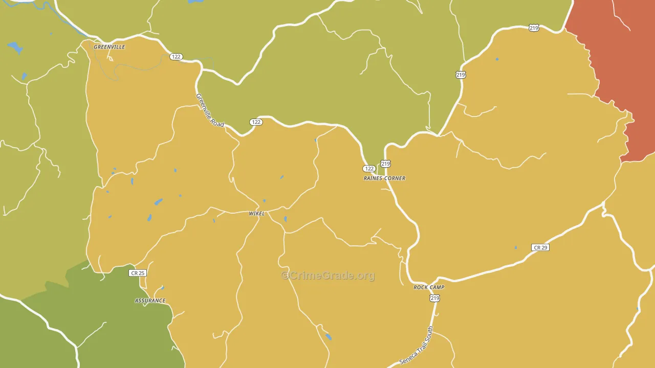Raines Corner, WV Map of Theft Rates