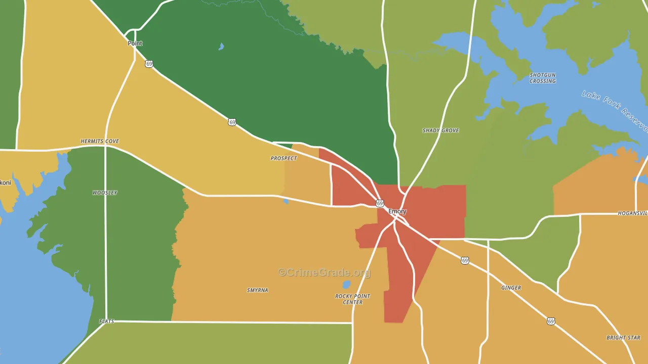 Rains County, TX Map of Theft Rates