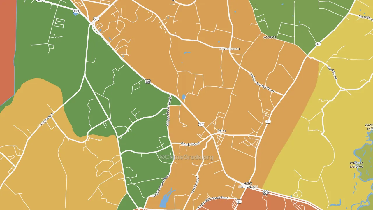 Rains, SC Map of Theft Rates
