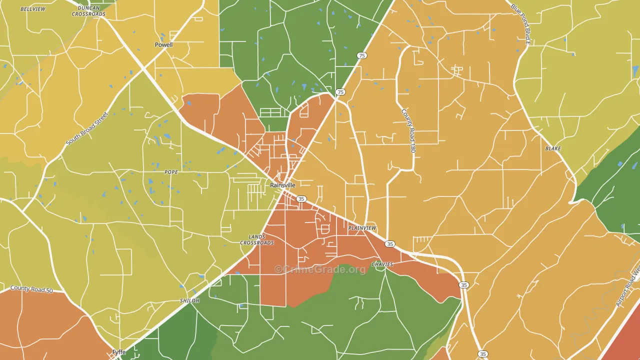 Rainsville, AL Map of Theft Rates