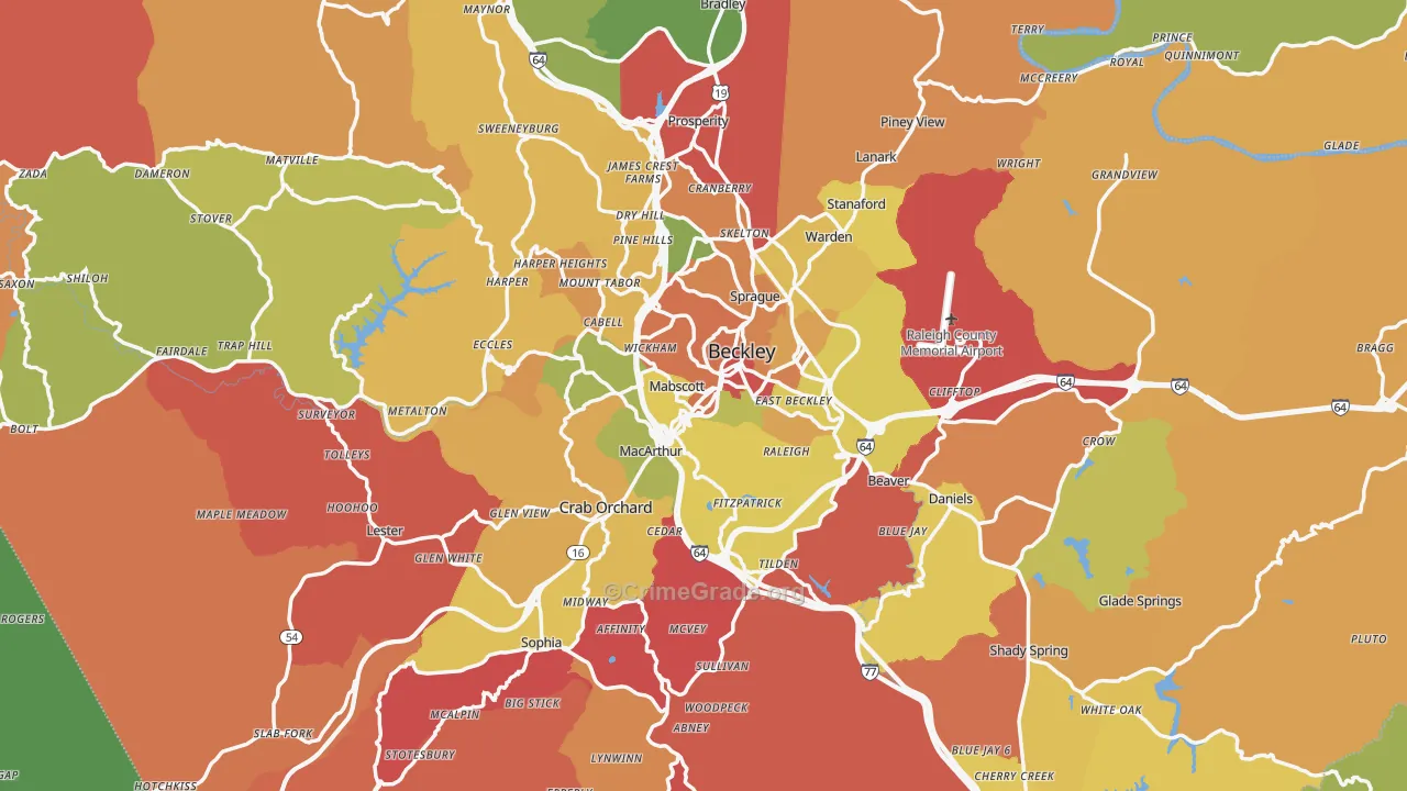 Raleigh County, WV Map of Theft Rates