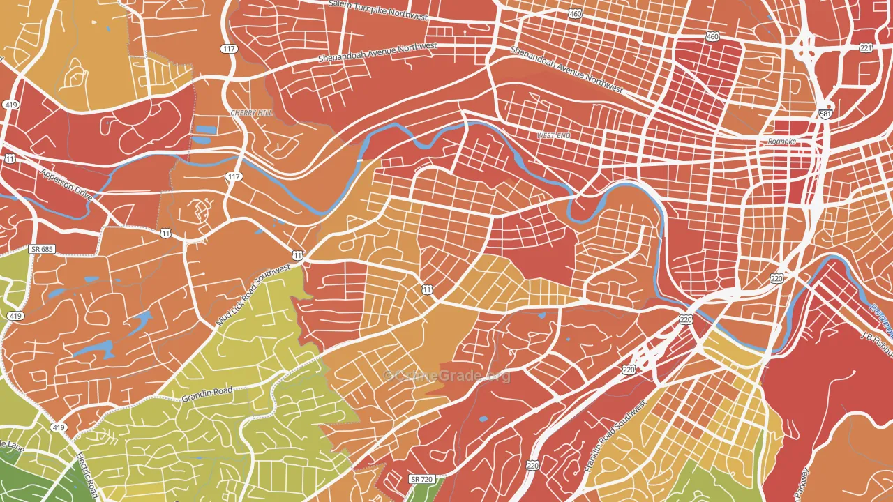 Raleigh Court, Roanoke, VA Map of Theft Rates
