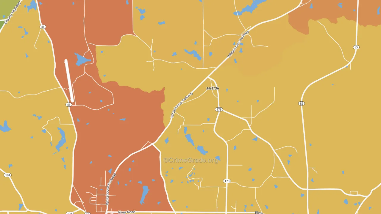 Raleigh, GA Map of Theft Rates