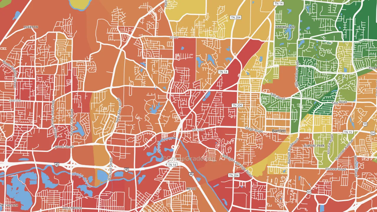 Raleigh, Memphis, TN Map of Theft Rates