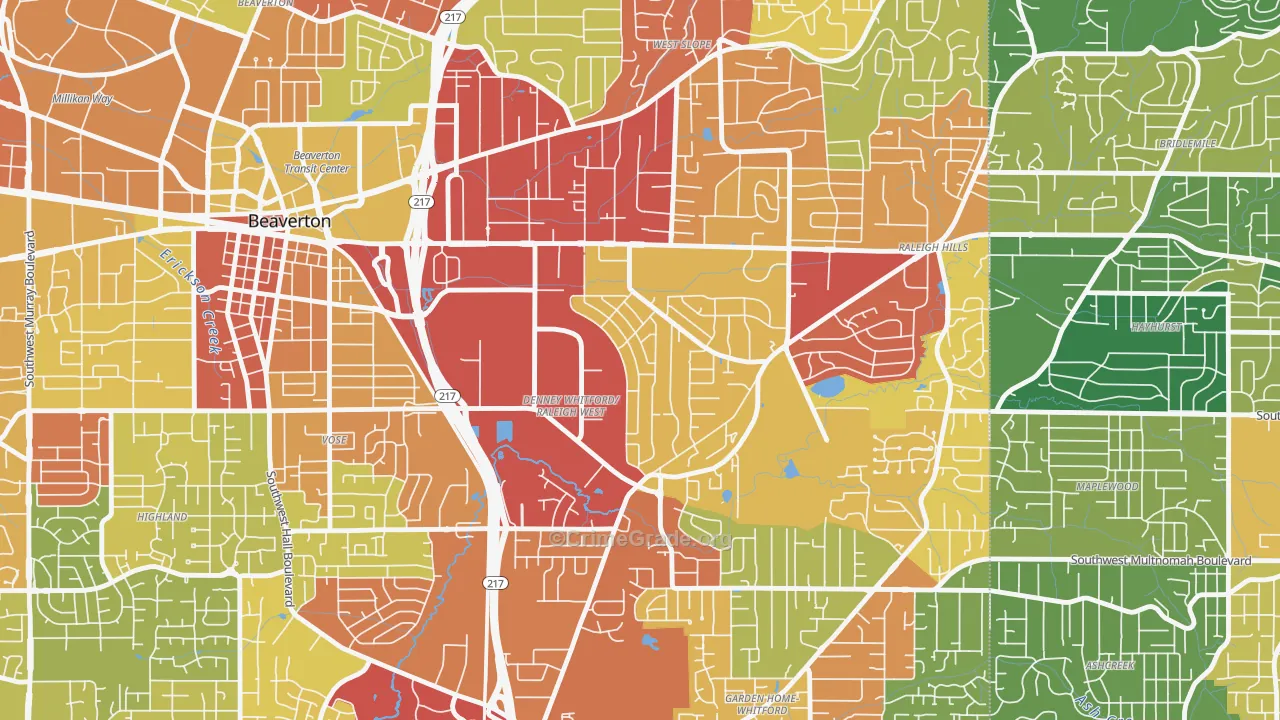Raleigh West, Beaverton, OR Map of Theft Rates