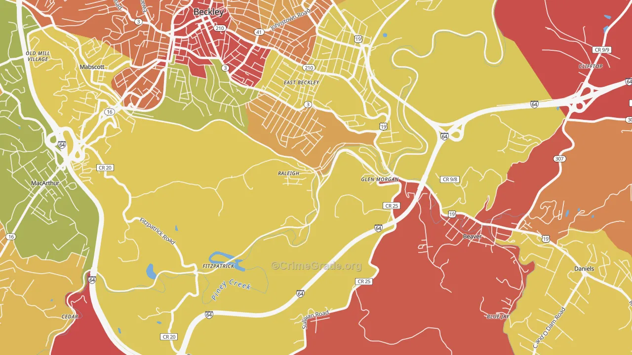 Raleigh, WV Map of Theft Rates