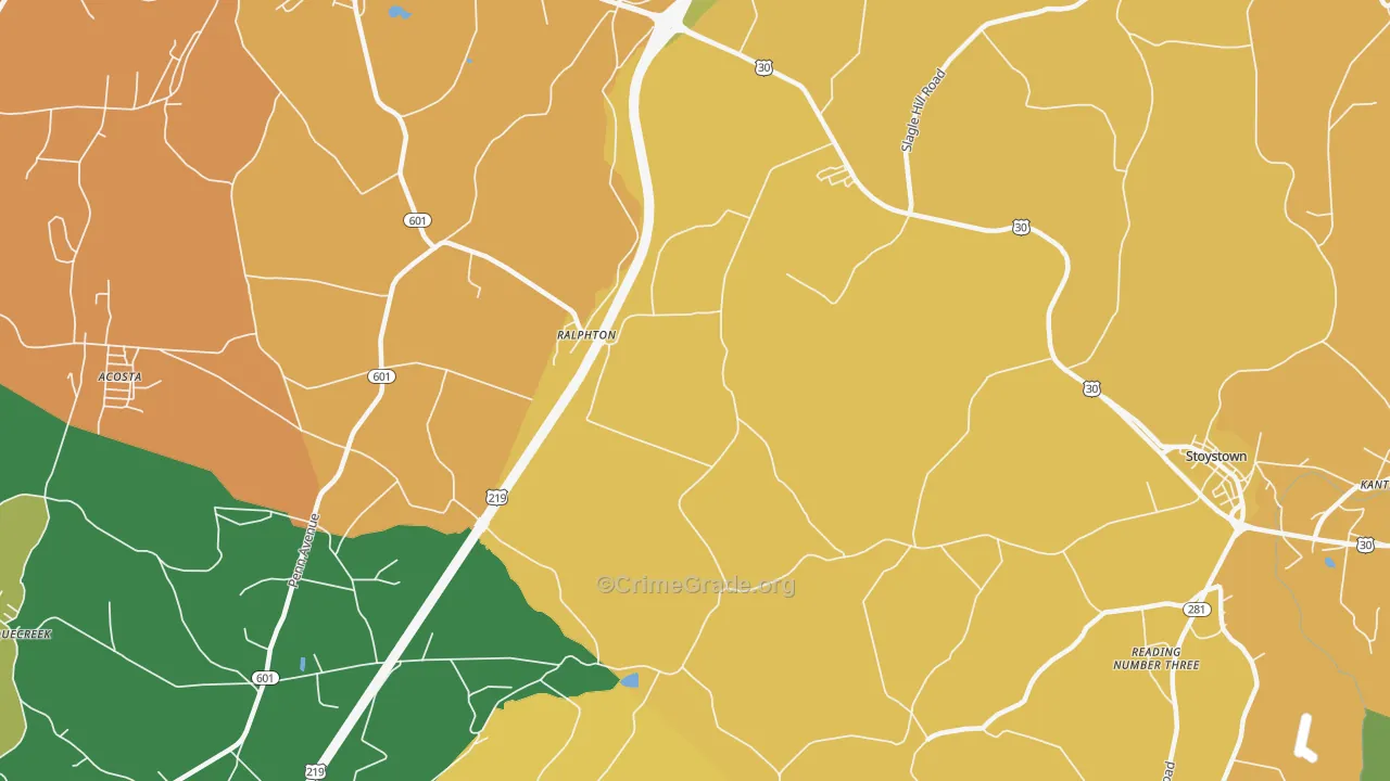 Ralphton, PA Map of Theft Rates